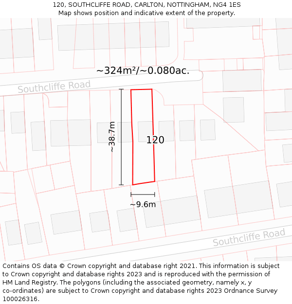 120, SOUTHCLIFFE ROAD, CARLTON, NOTTINGHAM, NG4 1ES: Plot and title map