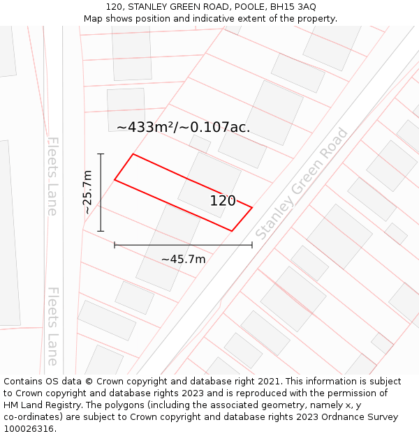 120, STANLEY GREEN ROAD, POOLE, BH15 3AQ: Plot and title map