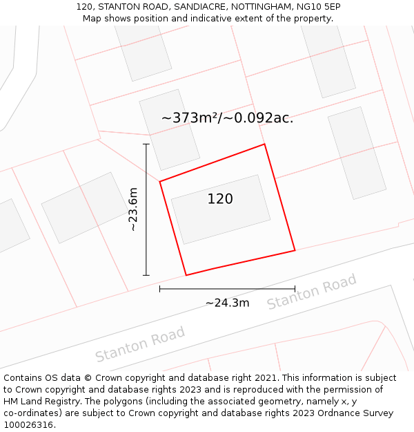 120, STANTON ROAD, SANDIACRE, NOTTINGHAM, NG10 5EP: Plot and title map