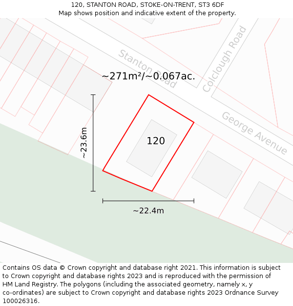 120, STANTON ROAD, STOKE-ON-TRENT, ST3 6DF: Plot and title map