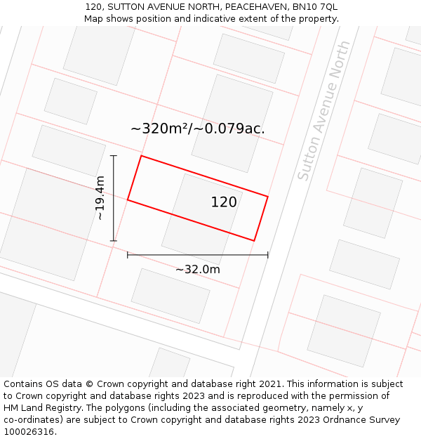 120, SUTTON AVENUE NORTH, PEACEHAVEN, BN10 7QL: Plot and title map