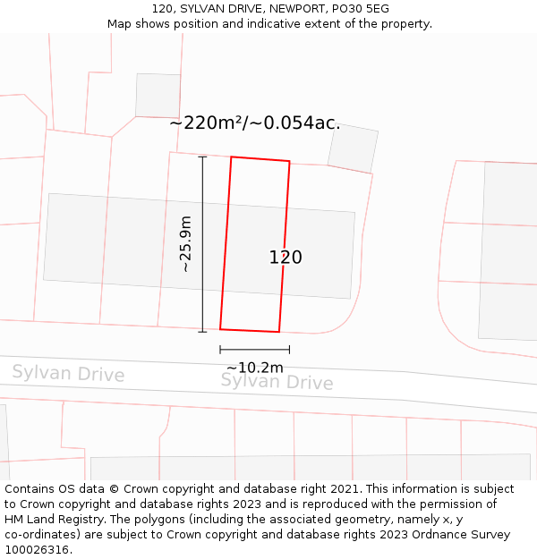 120, SYLVAN DRIVE, NEWPORT, PO30 5EG: Plot and title map