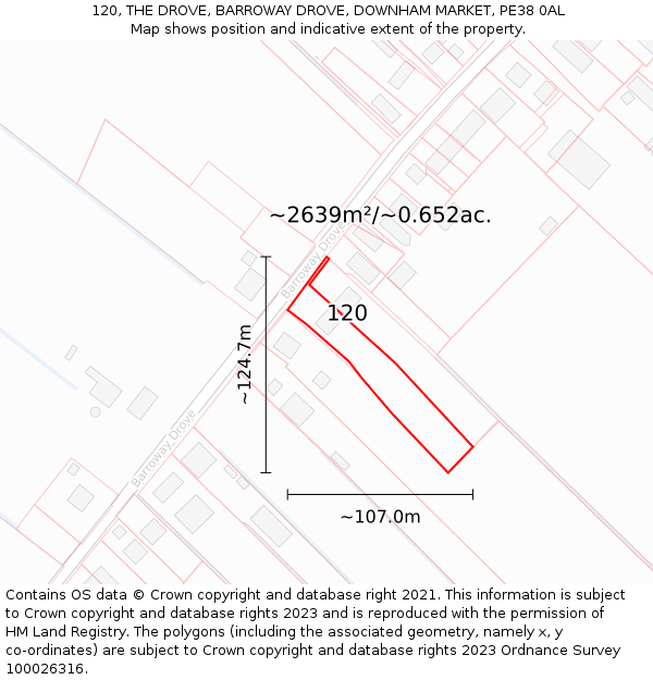 120, THE DROVE, BARROWAY DROVE, DOWNHAM MARKET, PE38 0AL: Plot and title map