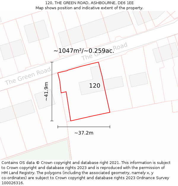 120, THE GREEN ROAD, ASHBOURNE, DE6 1EE: Plot and title map