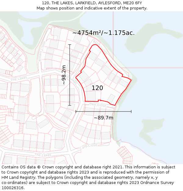 120, THE LAKES, LARKFIELD, AYLESFORD, ME20 6FY: Plot and title map