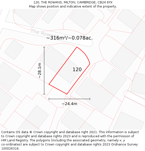 120, THE ROWANS, MILTON, CAMBRIDGE, CB24 6YX: Plot and title map