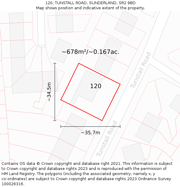 120, TUNSTALL ROAD, SUNDERLAND, SR2 9BD: Plot and title map