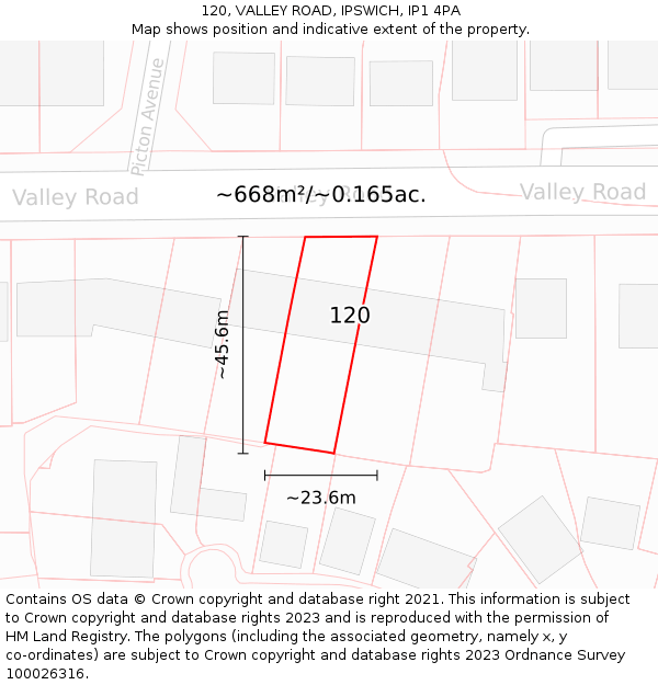 120, VALLEY ROAD, IPSWICH, IP1 4PA: Plot and title map