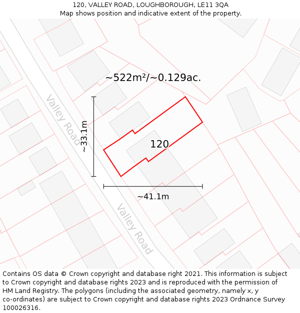 120, VALLEY ROAD, LOUGHBOROUGH, LE11 3QA: Plot and title map