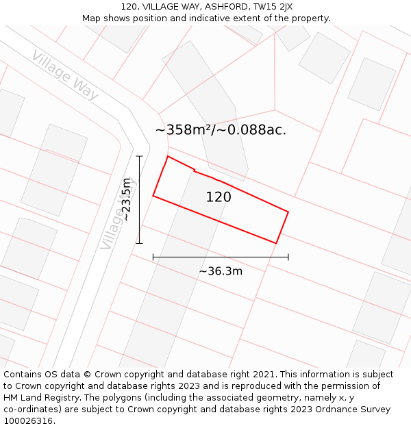 120, VILLAGE WAY, ASHFORD, TW15 2JX: Plot and title map