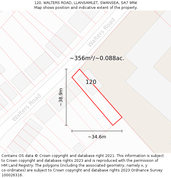 120, WALTERS ROAD, LLANSAMLET, SWANSEA, SA7 9RW: Plot and title map
