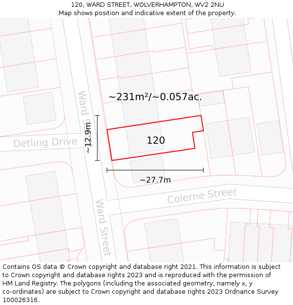 120, WARD STREET, WOLVERHAMPTON, WV2 2NU: Plot and title map