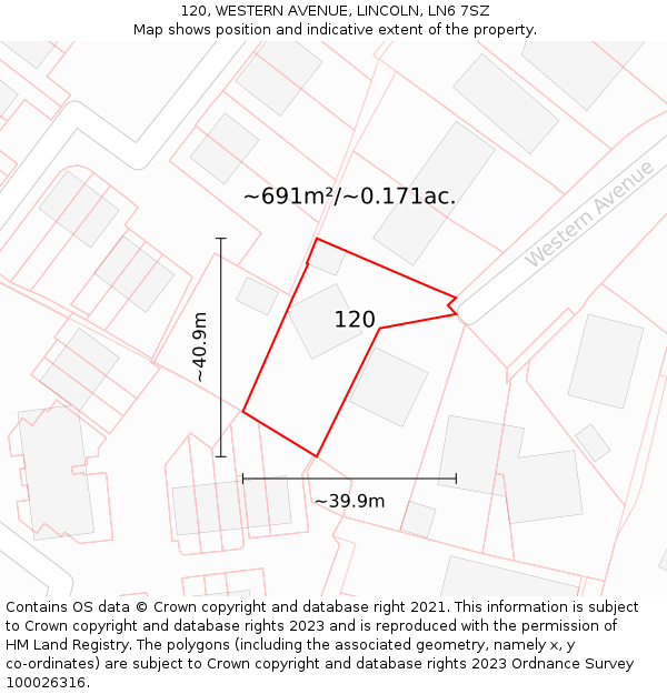 120, WESTERN AVENUE, LINCOLN, LN6 7SZ: Plot and title map