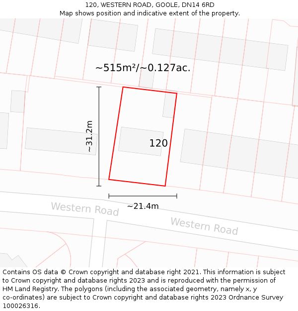 120, WESTERN ROAD, GOOLE, DN14 6RD: Plot and title map