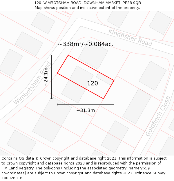 120, WIMBOTSHAM ROAD, DOWNHAM MARKET, PE38 9QB: Plot and title map