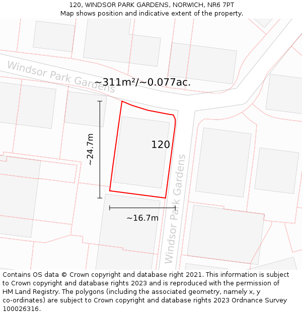 120, WINDSOR PARK GARDENS, NORWICH, NR6 7PT: Plot and title map