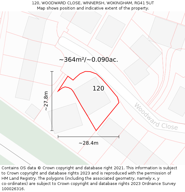 120, WOODWARD CLOSE, WINNERSH, WOKINGHAM, RG41 5UT: Plot and title map