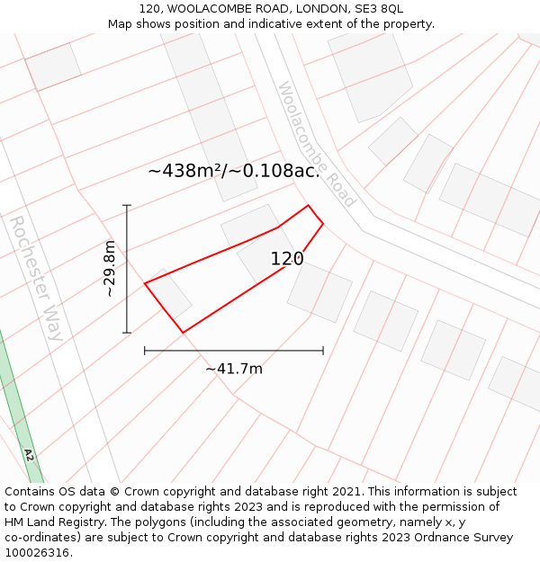 120, WOOLACOMBE ROAD, LONDON, SE3 8QL: Plot and title map