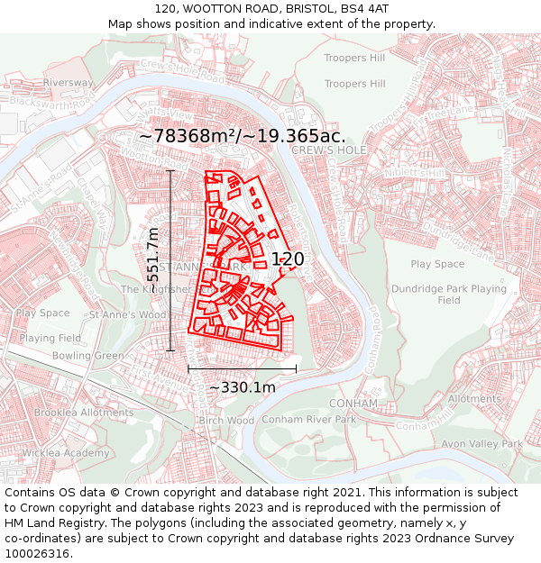 120, WOOTTON ROAD, BRISTOL, BS4 4AT: Plot and title map