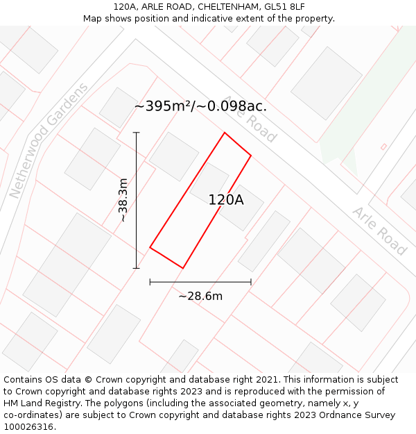 120A, ARLE ROAD, CHELTENHAM, GL51 8LF: Plot and title map