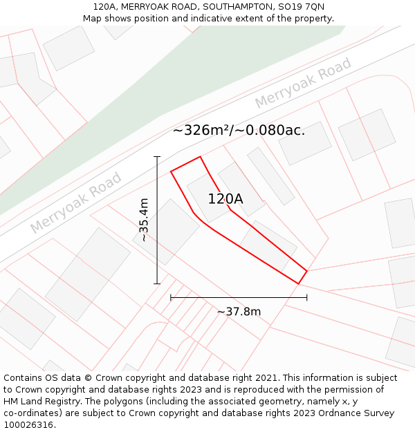 120A, MERRYOAK ROAD, SOUTHAMPTON, SO19 7QN: Plot and title map