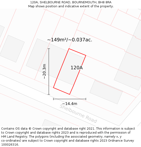 120A, SHELBOURNE ROAD, BOURNEMOUTH, BH8 8RA: Plot and title map