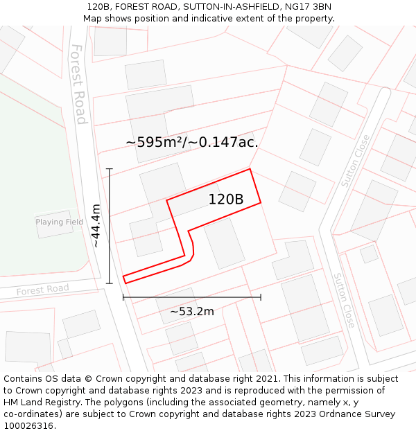 120B, FOREST ROAD, SUTTON-IN-ASHFIELD, NG17 3BN: Plot and title map