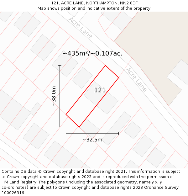 121, ACRE LANE, NORTHAMPTON, NN2 8DF: Plot and title map