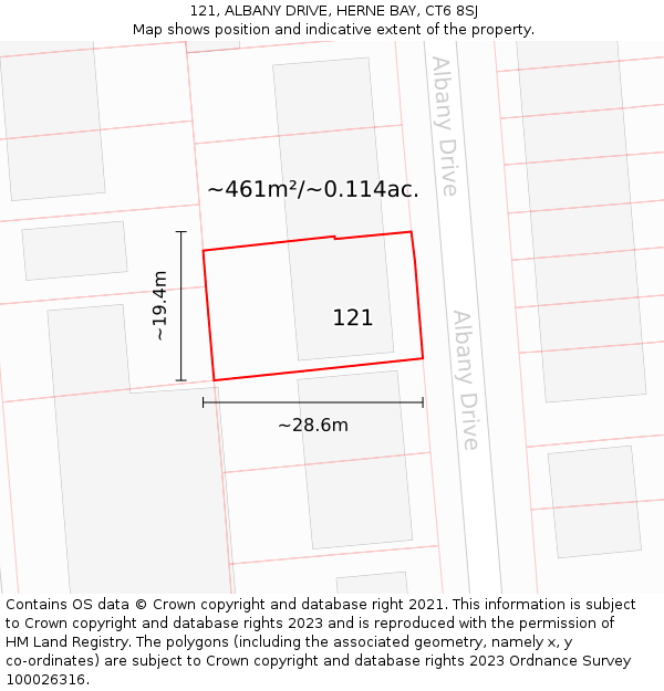 121, ALBANY DRIVE, HERNE BAY, CT6 8SJ: Plot and title map