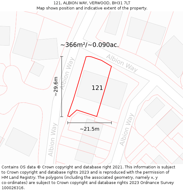 121, ALBION WAY, VERWOOD, BH31 7LT: Plot and title map