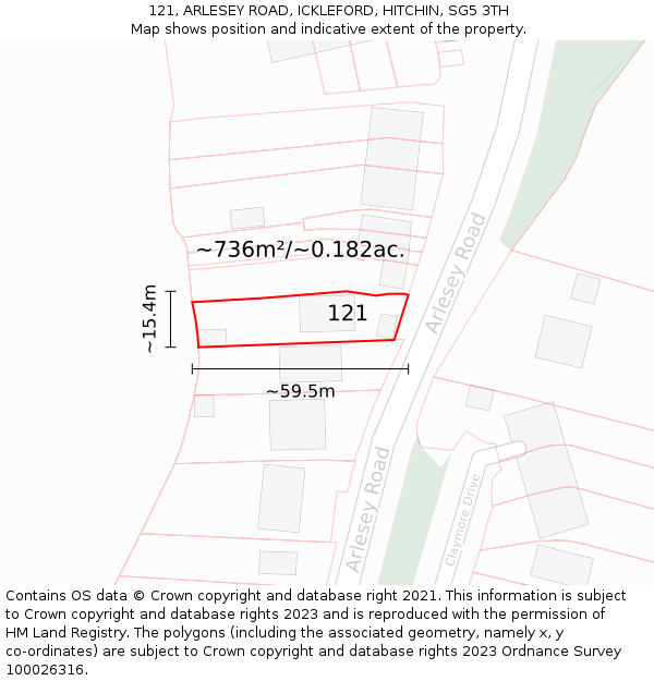 121, ARLESEY ROAD, ICKLEFORD, HITCHIN, SG5 3TH: Plot and title map