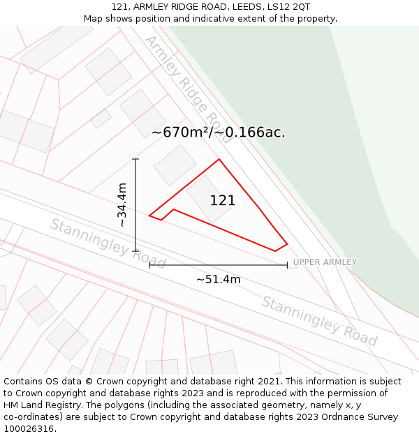 121, ARMLEY RIDGE ROAD, LEEDS, LS12 2QT: Plot and title map