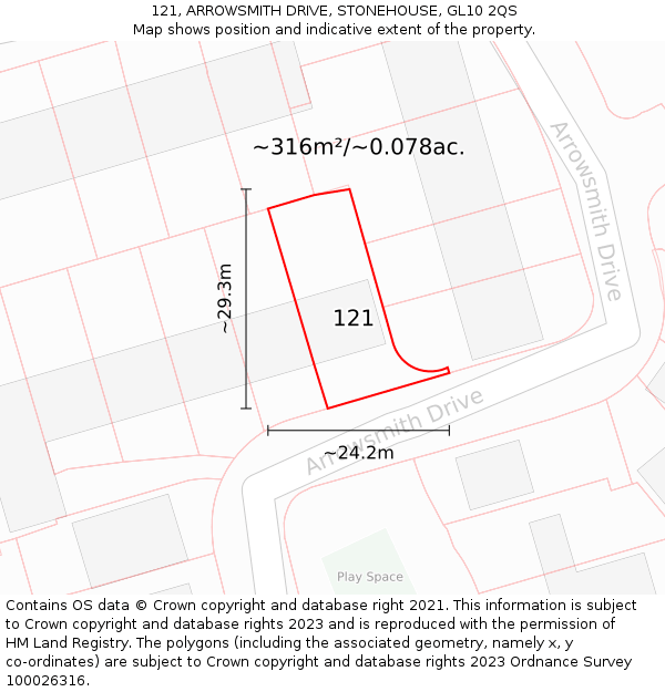 121, ARROWSMITH DRIVE, STONEHOUSE, GL10 2QS: Plot and title map