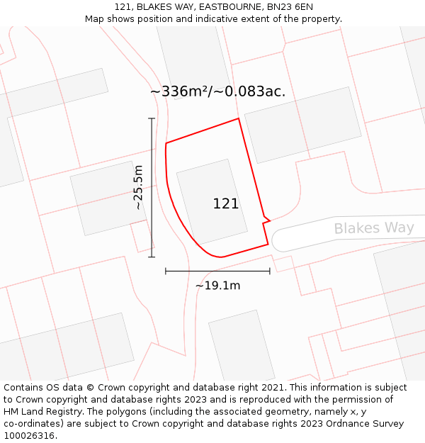 121, BLAKES WAY, EASTBOURNE, BN23 6EN: Plot and title map