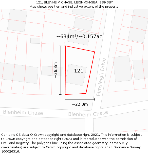 121, BLENHEIM CHASE, LEIGH-ON-SEA, SS9 3BY: Plot and title map