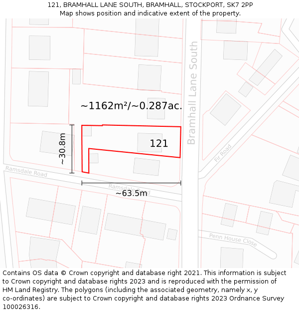 121, BRAMHALL LANE SOUTH, BRAMHALL, STOCKPORT, SK7 2PP: Plot and title map