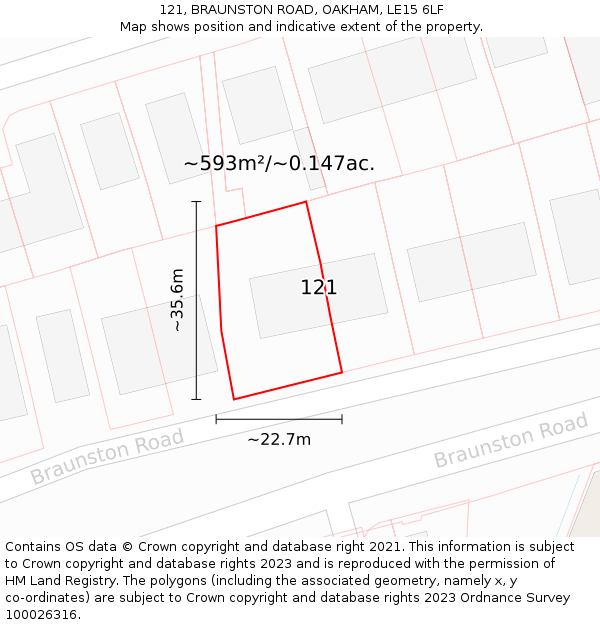 121, BRAUNSTON ROAD, OAKHAM, LE15 6LF: Plot and title map