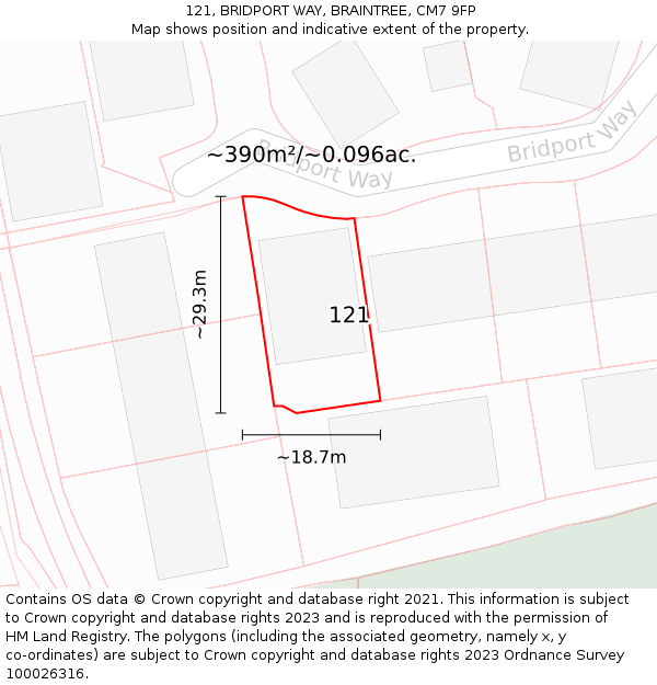 121, BRIDPORT WAY, BRAINTREE, CM7 9FP: Plot and title map