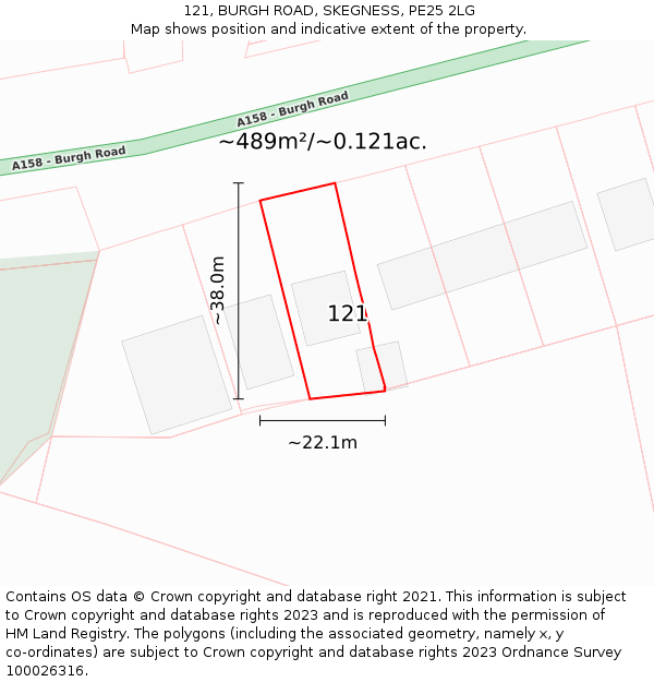 121, BURGH ROAD, SKEGNESS, PE25 2LG: Plot and title map