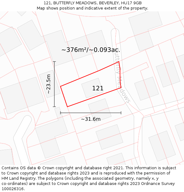 121, BUTTERFLY MEADOWS, BEVERLEY, HU17 9GB: Plot and title map