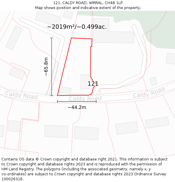 121, CALDY ROAD, WIRRAL, CH48 1LP: Plot and title map