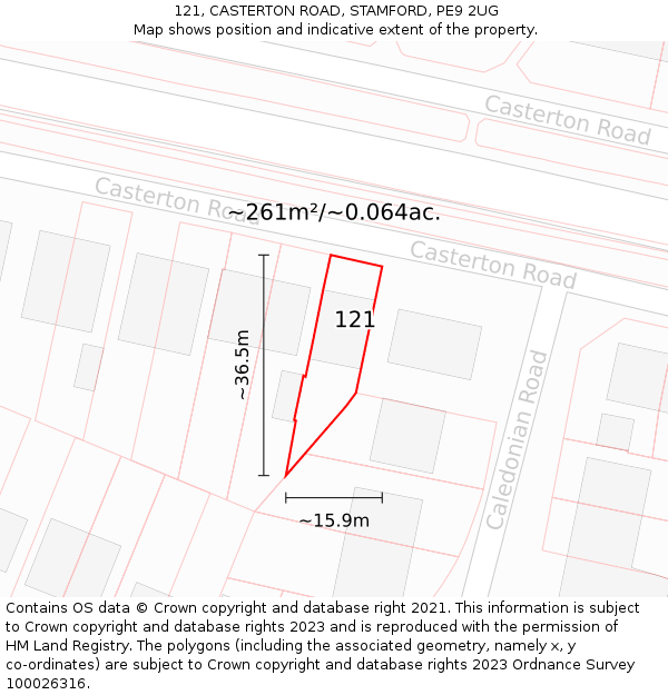 121, CASTERTON ROAD, STAMFORD, PE9 2UG: Plot and title map