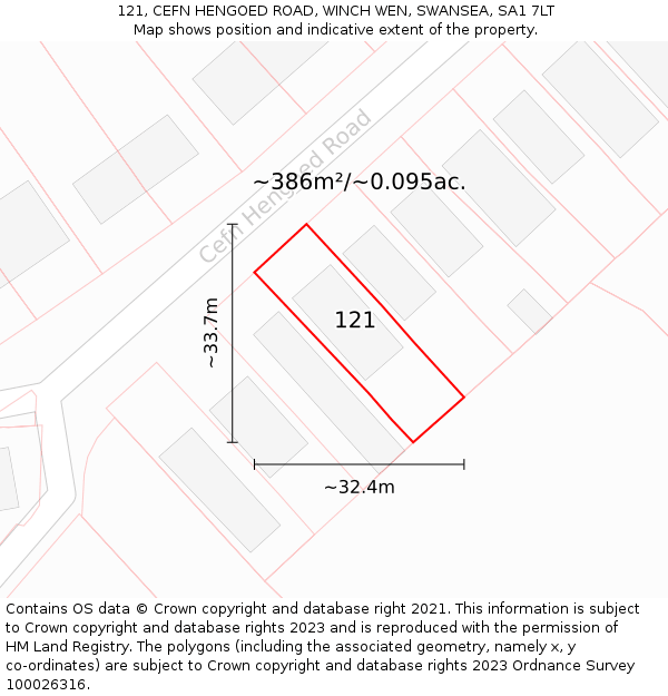 121, CEFN HENGOED ROAD, WINCH WEN, SWANSEA, SA1 7LT: Plot and title map