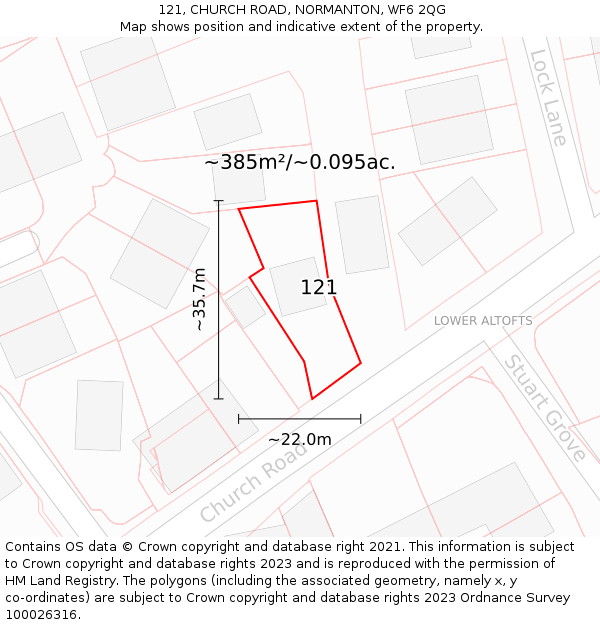 121, CHURCH ROAD, NORMANTON, WF6 2QG: Plot and title map