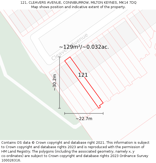 121, CLEAVERS AVENUE, CONNIBURROW, MILTON KEYNES, MK14 7DQ: Plot and title map