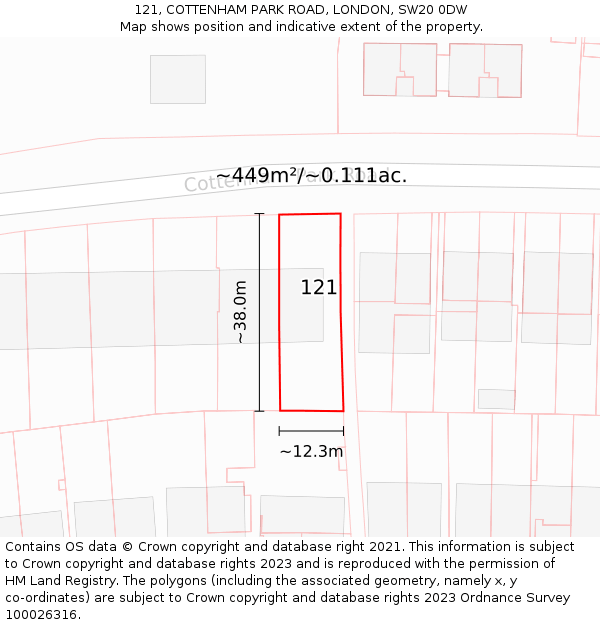 121, COTTENHAM PARK ROAD, LONDON, SW20 0DW: Plot and title map