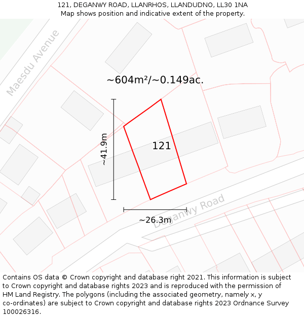 121, DEGANWY ROAD, LLANRHOS, LLANDUDNO, LL30 1NA: Plot and title map