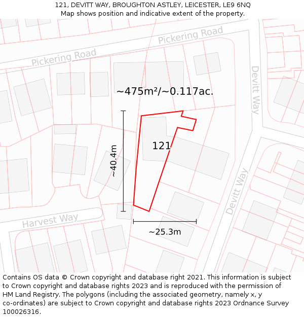 121, DEVITT WAY, BROUGHTON ASTLEY, LEICESTER, LE9 6NQ: Plot and title map