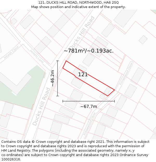 121, DUCKS HILL ROAD, NORTHWOOD, HA6 2SQ: Plot and title map