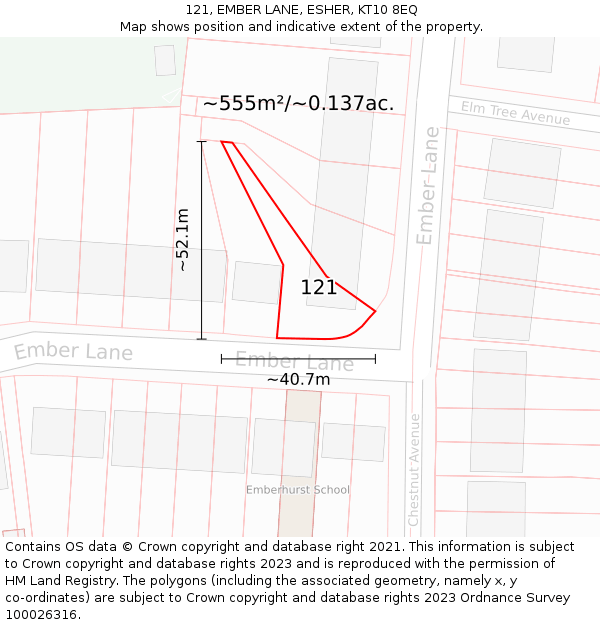 121, EMBER LANE, ESHER, KT10 8EQ: Plot and title map